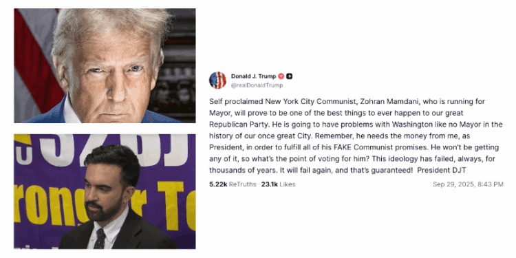 Trump Says Mamdani’s ‘Communist Promises’ Won’t Be Funded